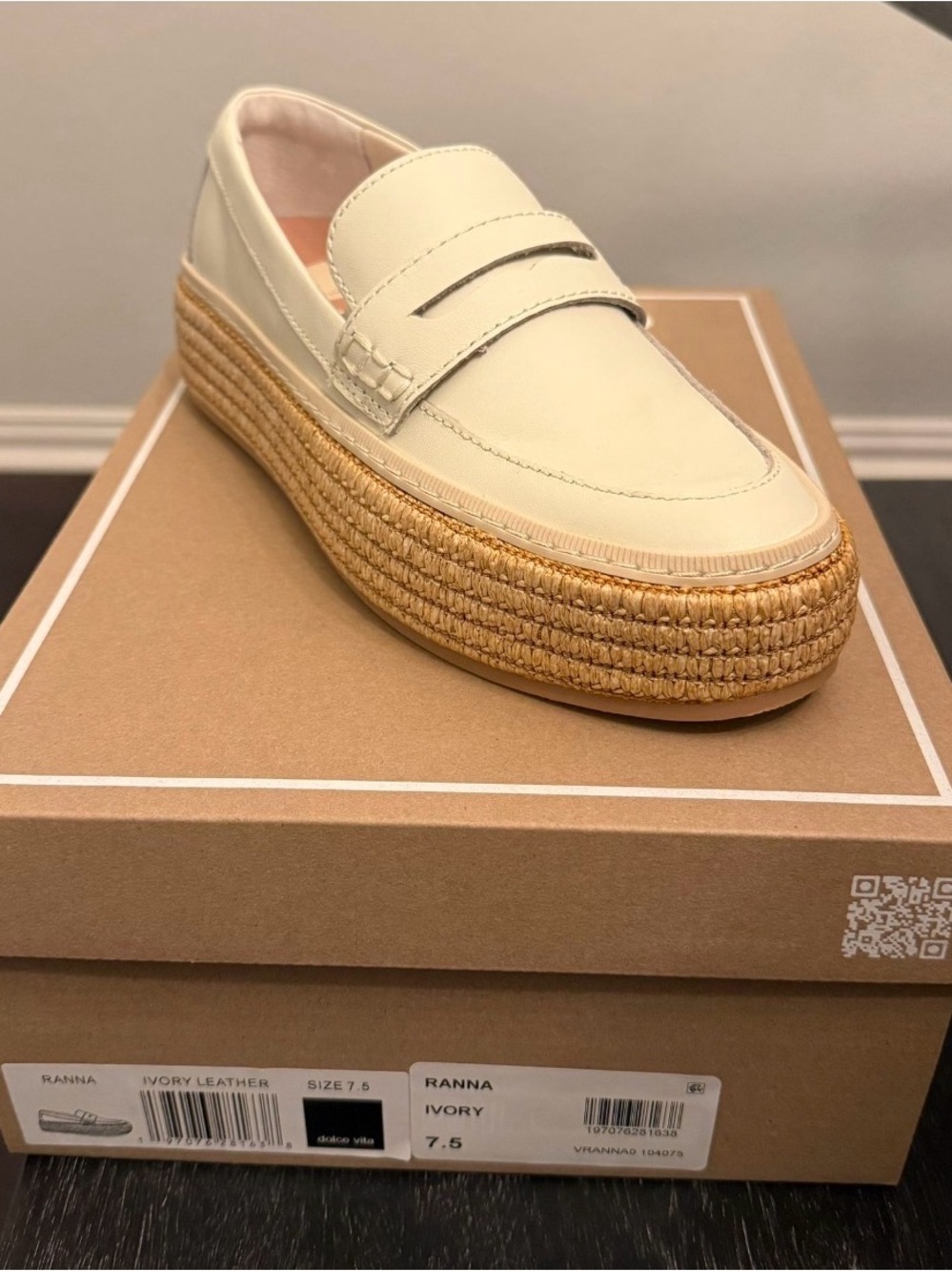 Dolce Vita Ivory Leather Espadrille Platform Penny Loafer